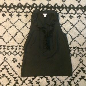 J. Crew Black Silk Ruffle Collar Blouse