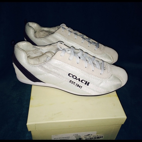 White/Navy Myla Coach Sneakers Size 9.