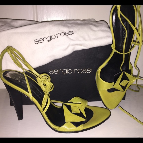 Sergio Rossi strappy acid green/ black sandals