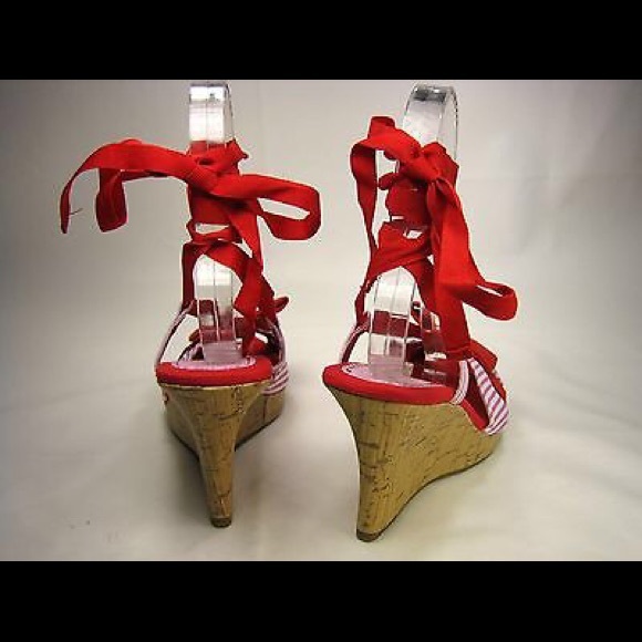 Red and white wedges. Never worn. - Picture 2 of 4