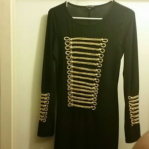 Black and gold midi dress