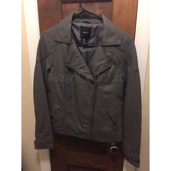 Grey Pleather Jacket w/ Side Zipper