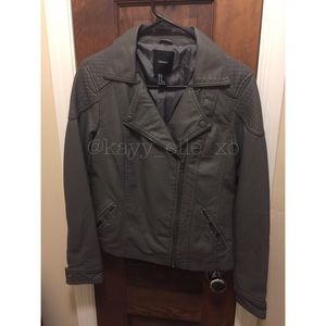 Grey Pleather Jacket w/ Side Zipper