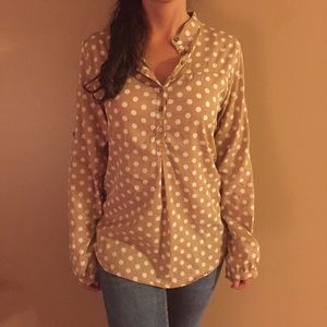 Tan and white polka dot blouse