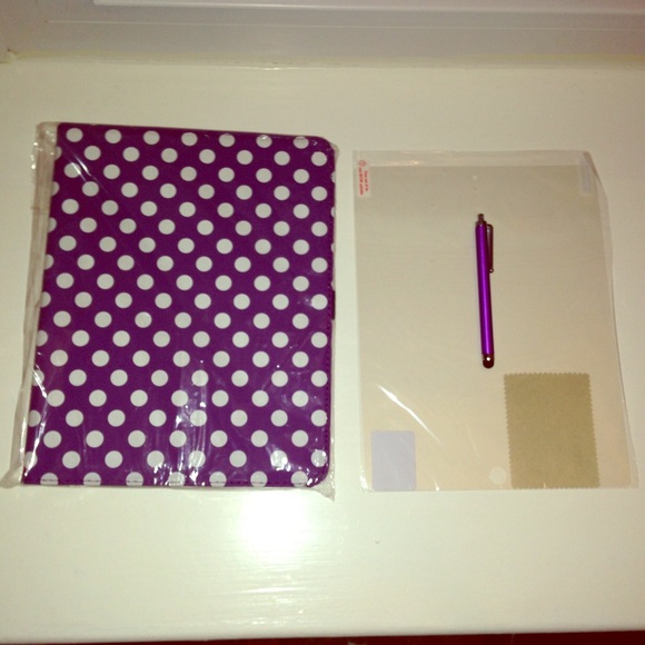 BRAND NEW Purple Polka dot IPad Case with extras!