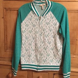 So Cute Green and Lace Varsity Sweater L 🏈🏀💋