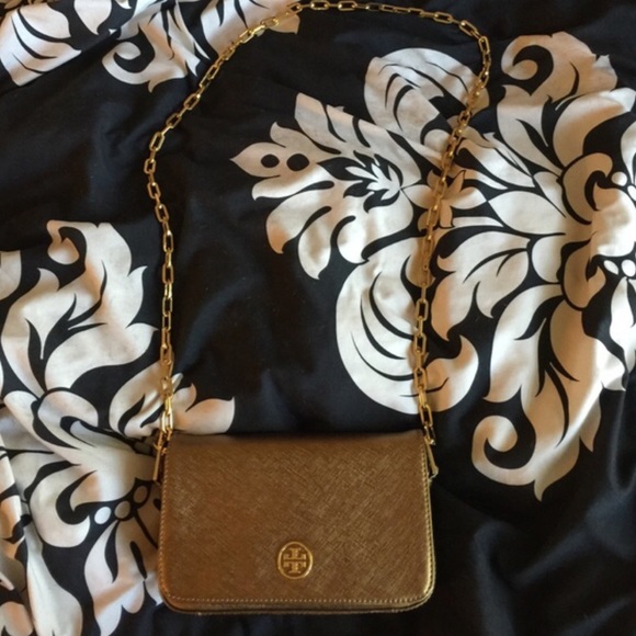 Authentic Metallic Gold Tory Burch with Gold Chain