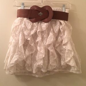 White Ruffled Skirt with Belt
