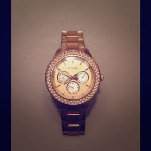 Fossil watch Rose Gold with jewels around face