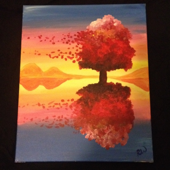 Fall Tree water reflection painting