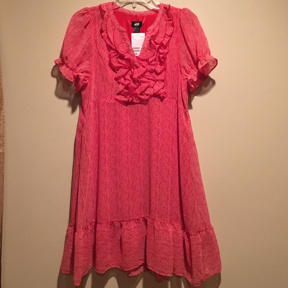 🎀👗 NEW 👗 🎀 Red and White Ruffled H&M Dress