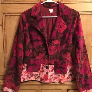 Cute corduroy jacket for Fall red pink roses sz 8