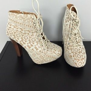 White lace ankle booties