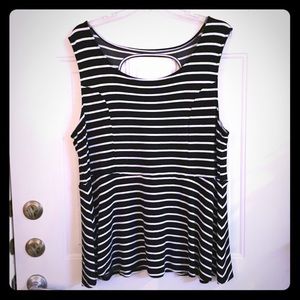 Black and white keyhole Peplum sleeveless top