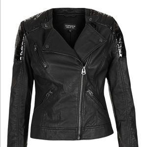 Topshop Patent Panel Moto Jacket