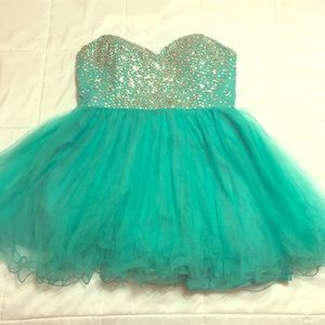 Turquoise knee high puffy dress