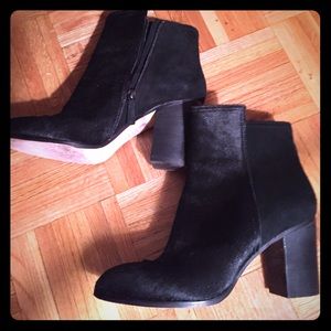 Black suede/calf hair boots-10.5. Heel height 3.5"