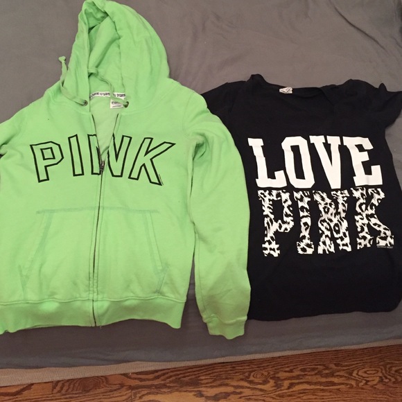 Green small PINK hoodie and love pink xs shirt