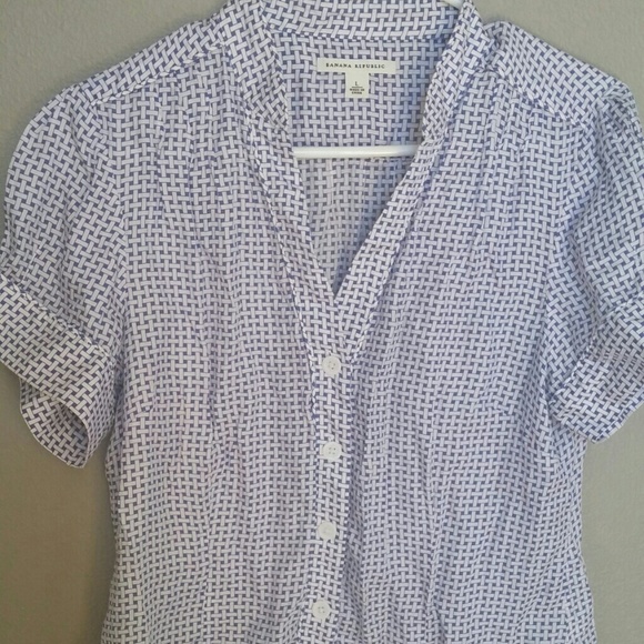 Banana republic blouse. White and blue silk