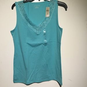 Turquoise lace neck tank top