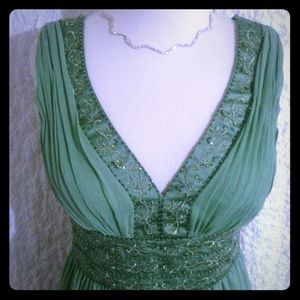 Green Chiffon Beaded Tea Length Bridesmaid Dress