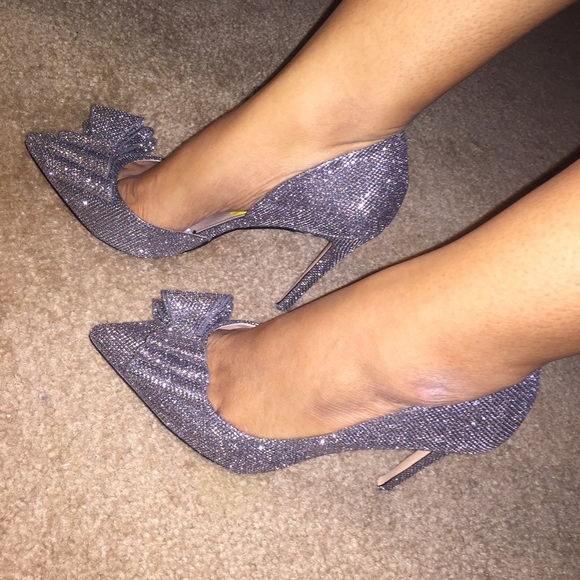 Betsey Johnson Shoes - Betsy Johnson silver glitter mesh pumps with bow