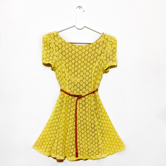 Vintage Laced Mini Skater Dress - Sunshine Yellow