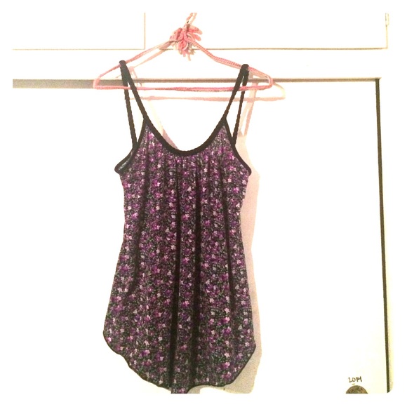 Purple Floral Black Grunge Tank Top