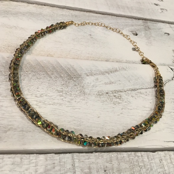 Gold Swarovski Crystal Crochet Necklace