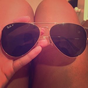 Ray bans polarized aviators gold rim