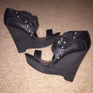 Black studded wedge sandals