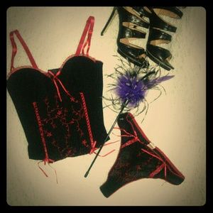 Black & Red Corset with Thong Lingerie