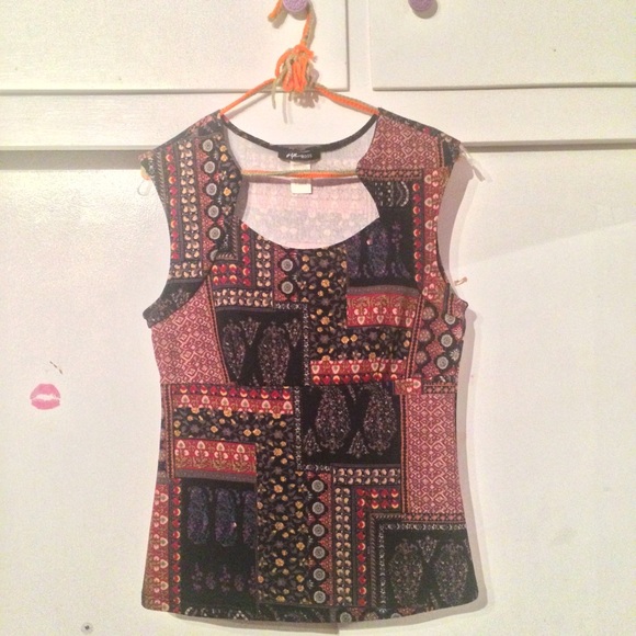 Dark Patchwork Floral Shirt Odd Low Neckline