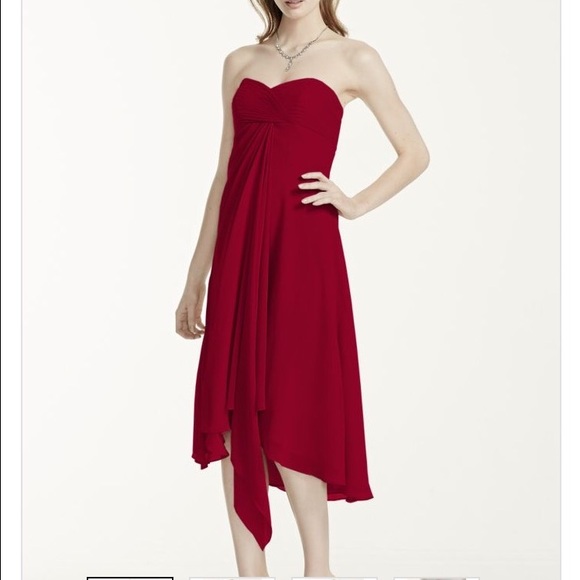 David's bridal strapless chiffon short dress
