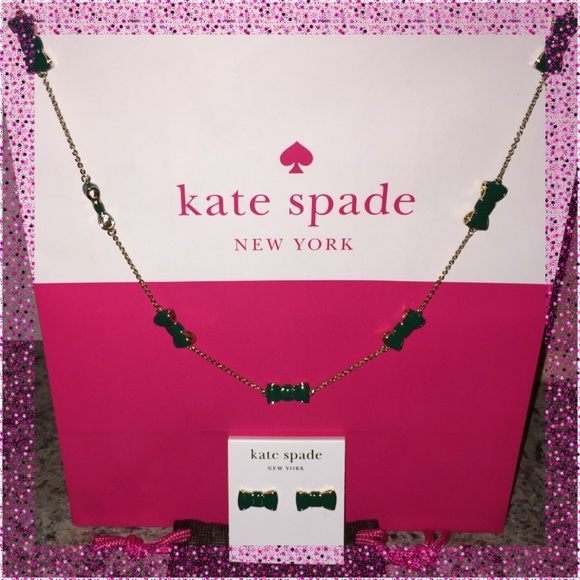 Kate Spade Green "Take A Bow" Necklace & Earrings
