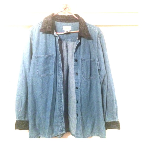 Blue Jean and Velveteen Button Down Shirt