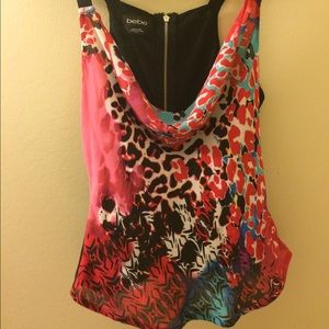 Bebe sheer modern multi-colored v-neck cheetah top