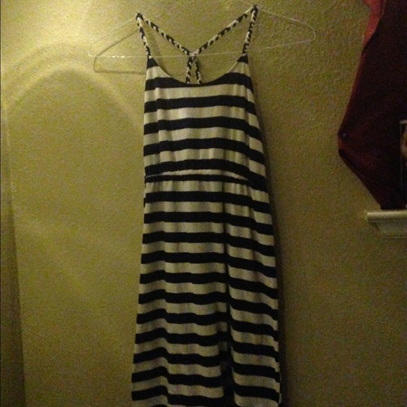 Navy blue and white striped dress