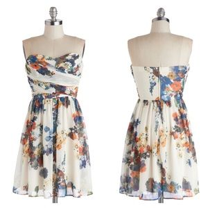 Modcloth - Floral illustration strapless dress