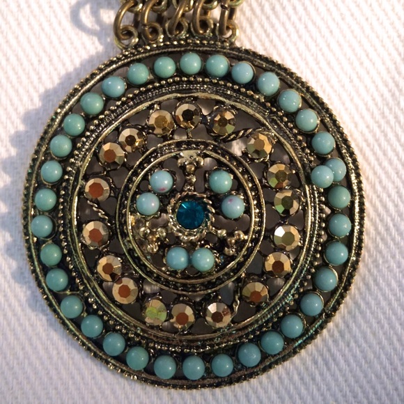 Turquoise crystal blue statement piece necklace - Picture 1 of 3