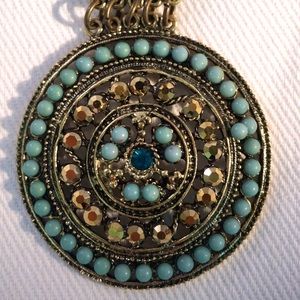 Turquoise crystal blue statement piece necklace