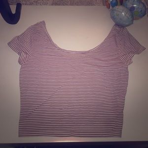 Red and white striped scoop neck crop top