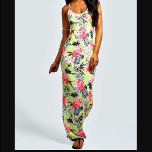Neon floral crossover back maxi