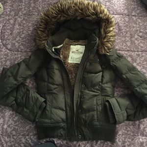 Olive Green Hollister Fur Lined Winter Jacket