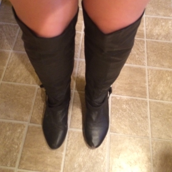 Black leather over the knee boots