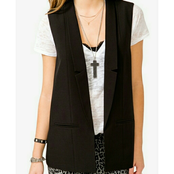 Black Open-Front Vest - Picture 2 of 4