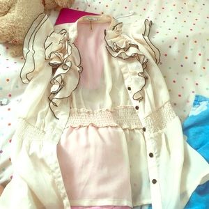 See through , button down , blouse