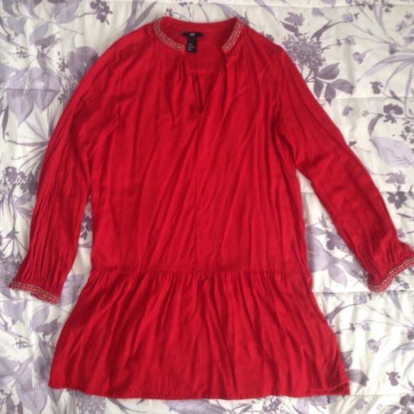 H&M Red Beaded Tunic Dress