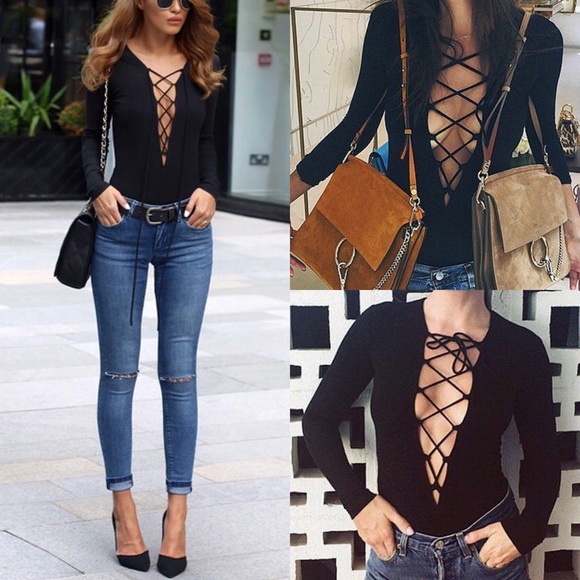 Lace up black top