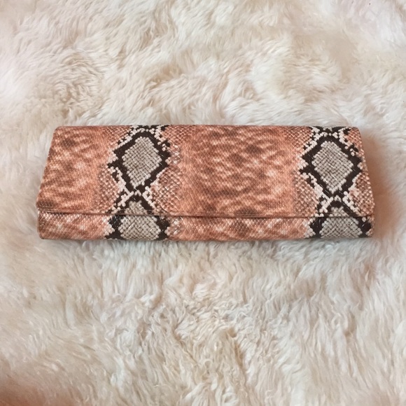 Brown and Coral Snakeskin Clutch